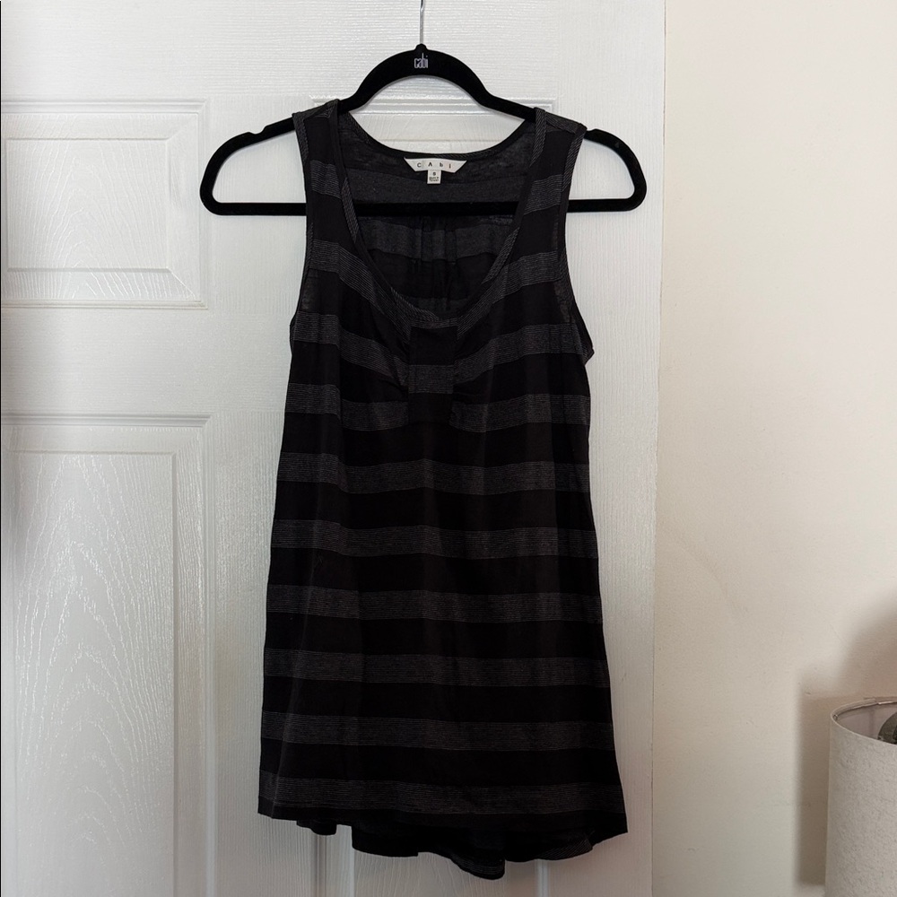 CAbi #818 Black and Gray Striped Tank Top NWOT